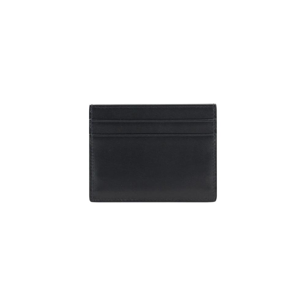 Palm Angels leather card holder with brand monogram and card slots on black background.