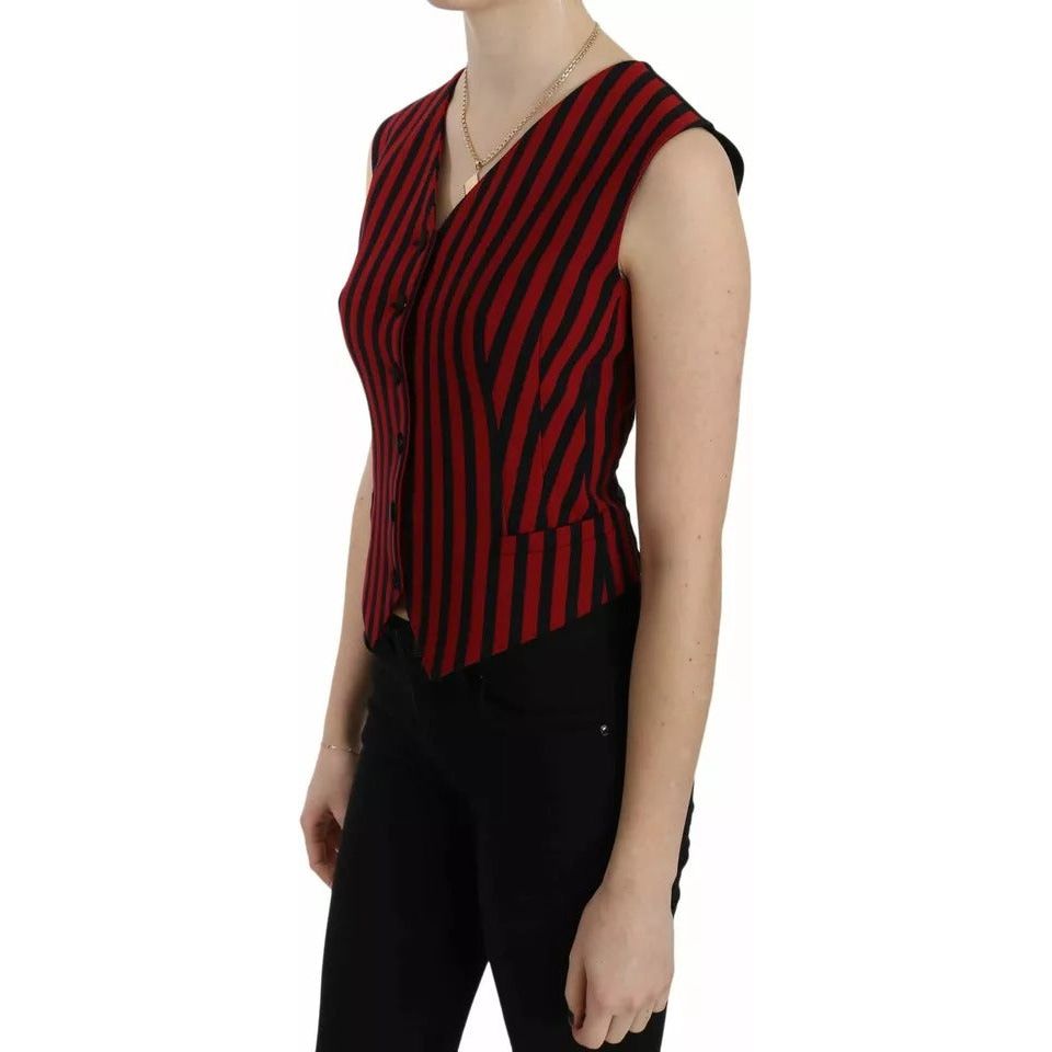 Dolce & Gabbana Red Black Stripe Vest Waistcoat Blouse Top TSH3249-40