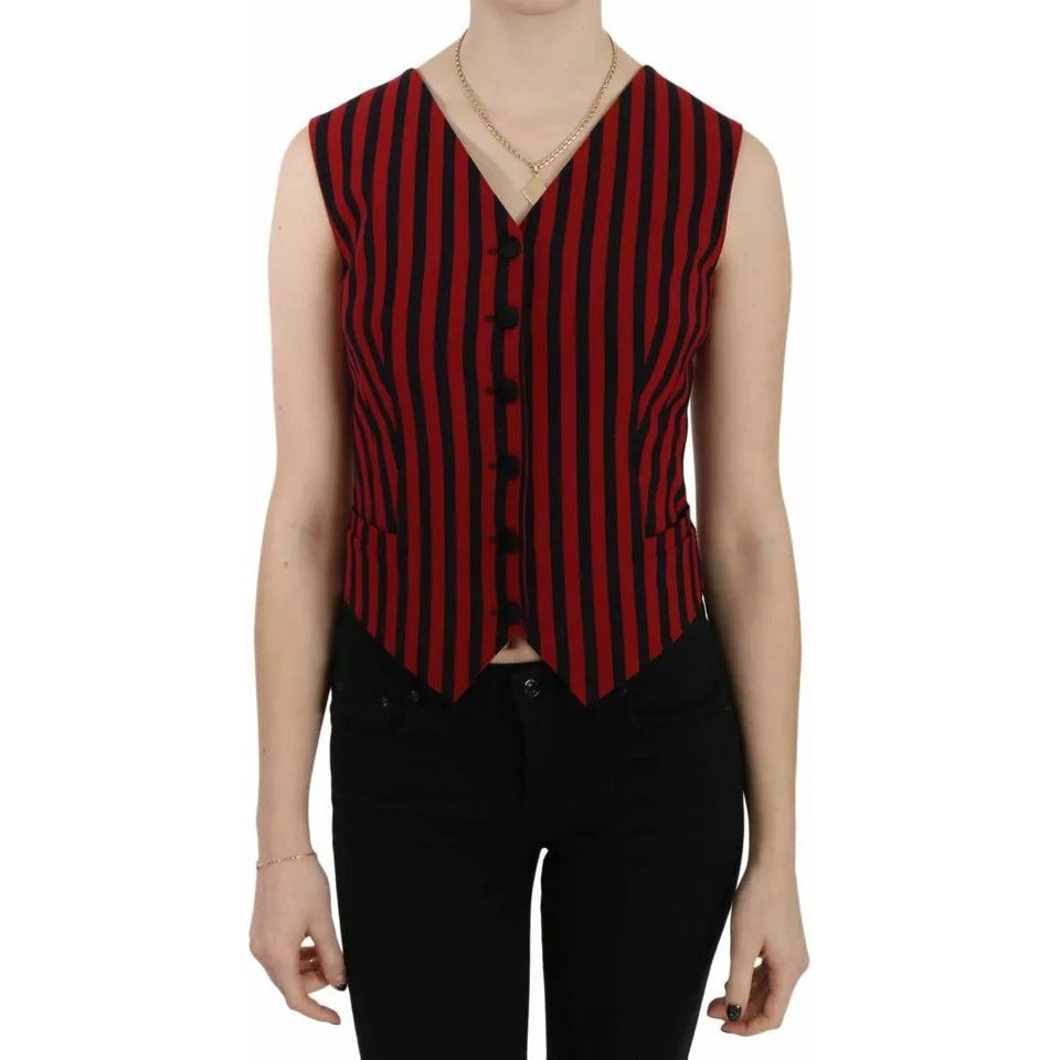 Dolce & Gabbana Red Black Stripe Vest Waistcoat Blouse Top TSH3249-40