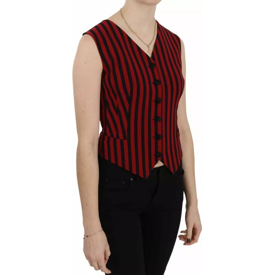 Dolce & Gabbana Red Black Stripe Vest Waistcoat Blouse Top TSH3249-40