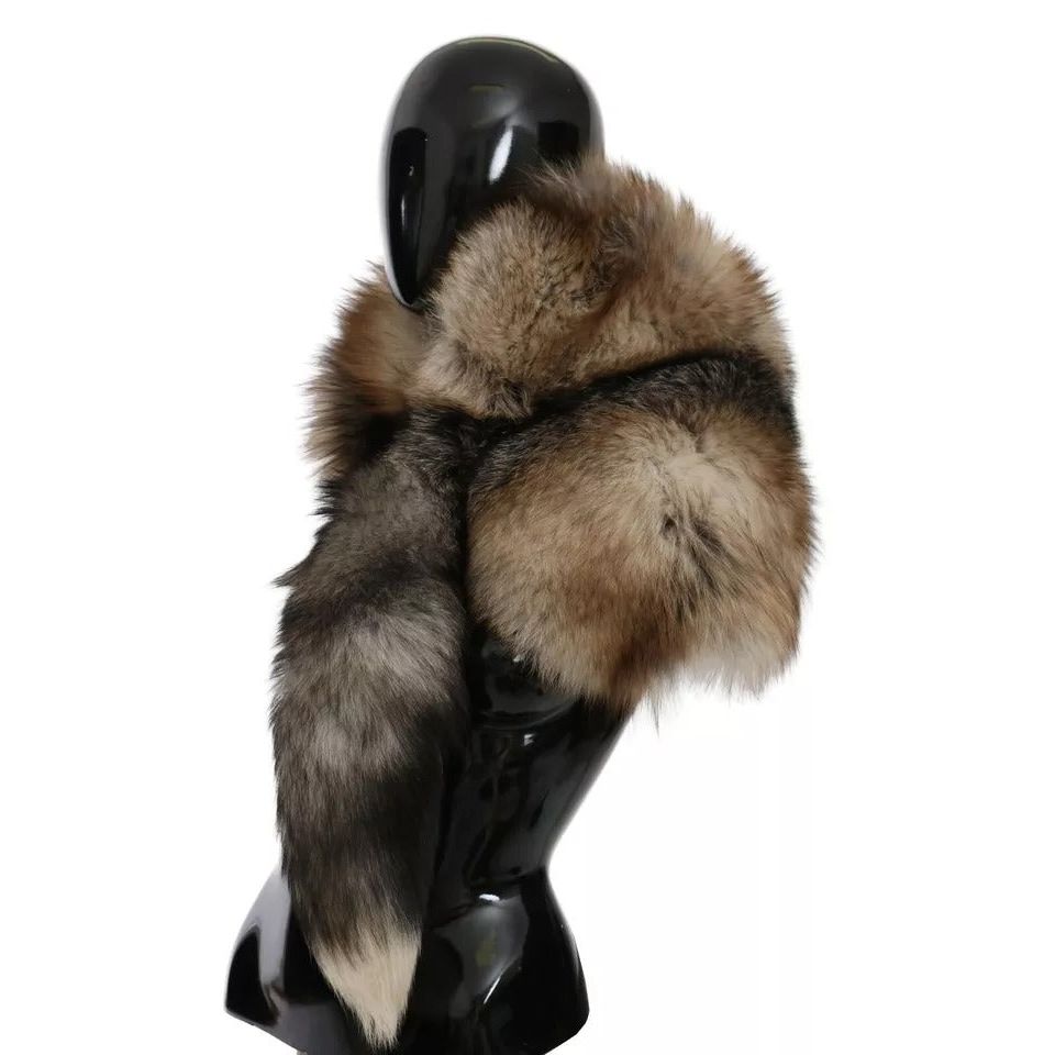 Dolce & Gabbana Brown Fox Tail Fur Shawl Neck Wrap Cover Collar Scarf SMY2220