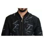 Dolce & Gabbana Black Logo Patch Brocade Bomber Full Zip Jacket JKT2698-52