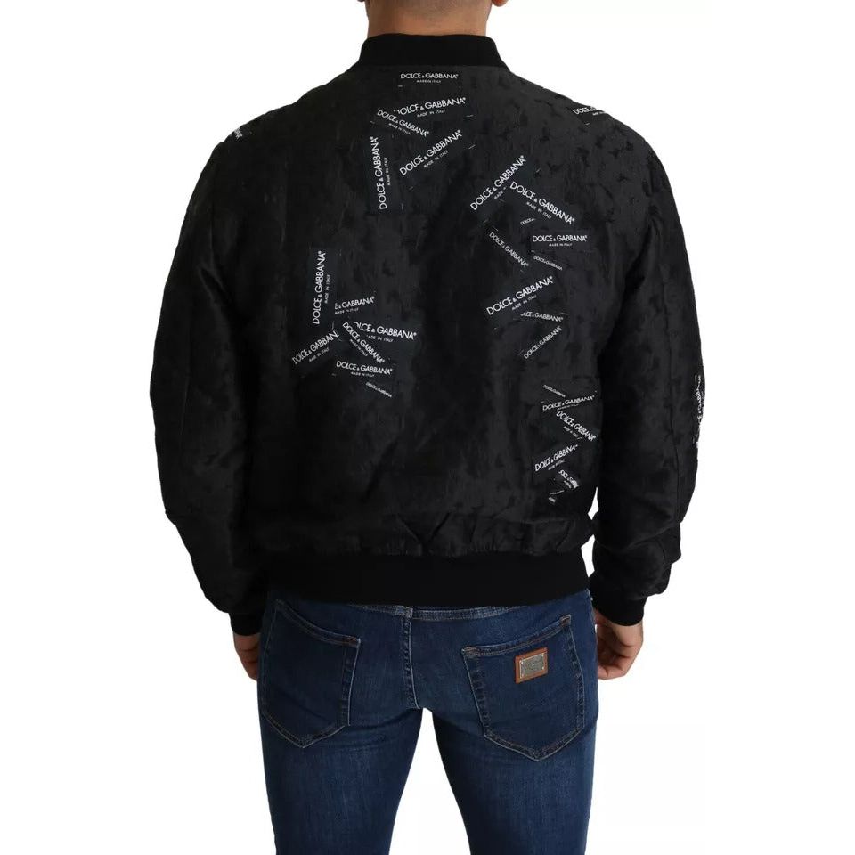 Dolce & Gabbana Black Logo Patch Brocade Bomber Full Zip Jacket JKT2698-52