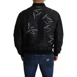 Dolce & Gabbana Black Logo Patch Brocade Bomber Full Zip Jacket JKT2698-52