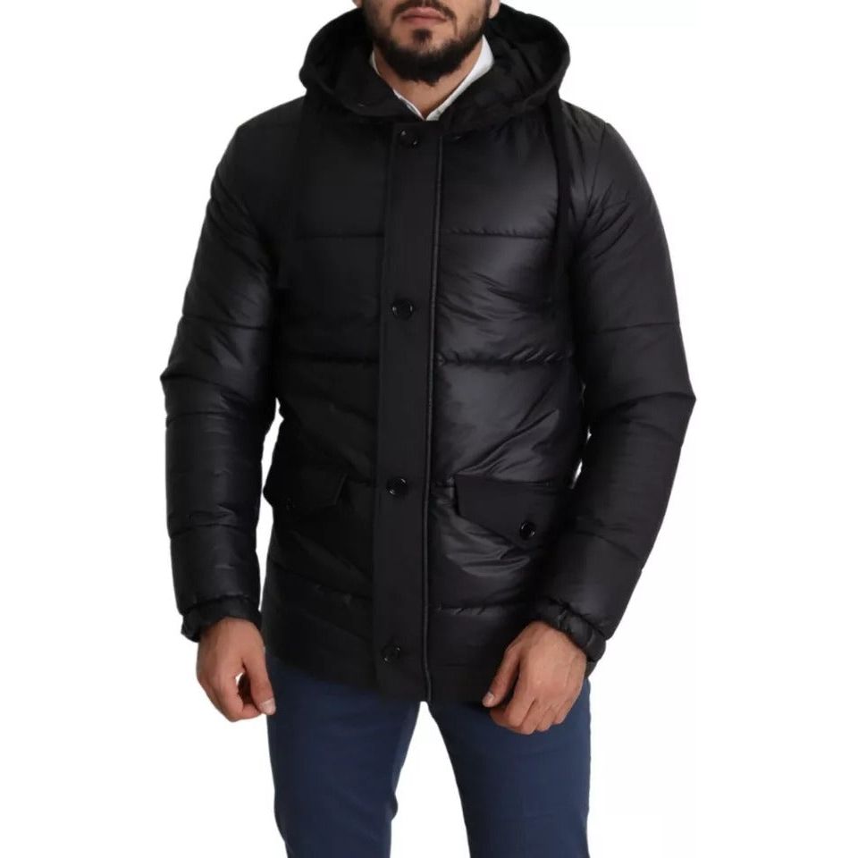Dolce & Gabbana Black Hooded Polyester Men Coat Puffer Jacket JKT2763-44