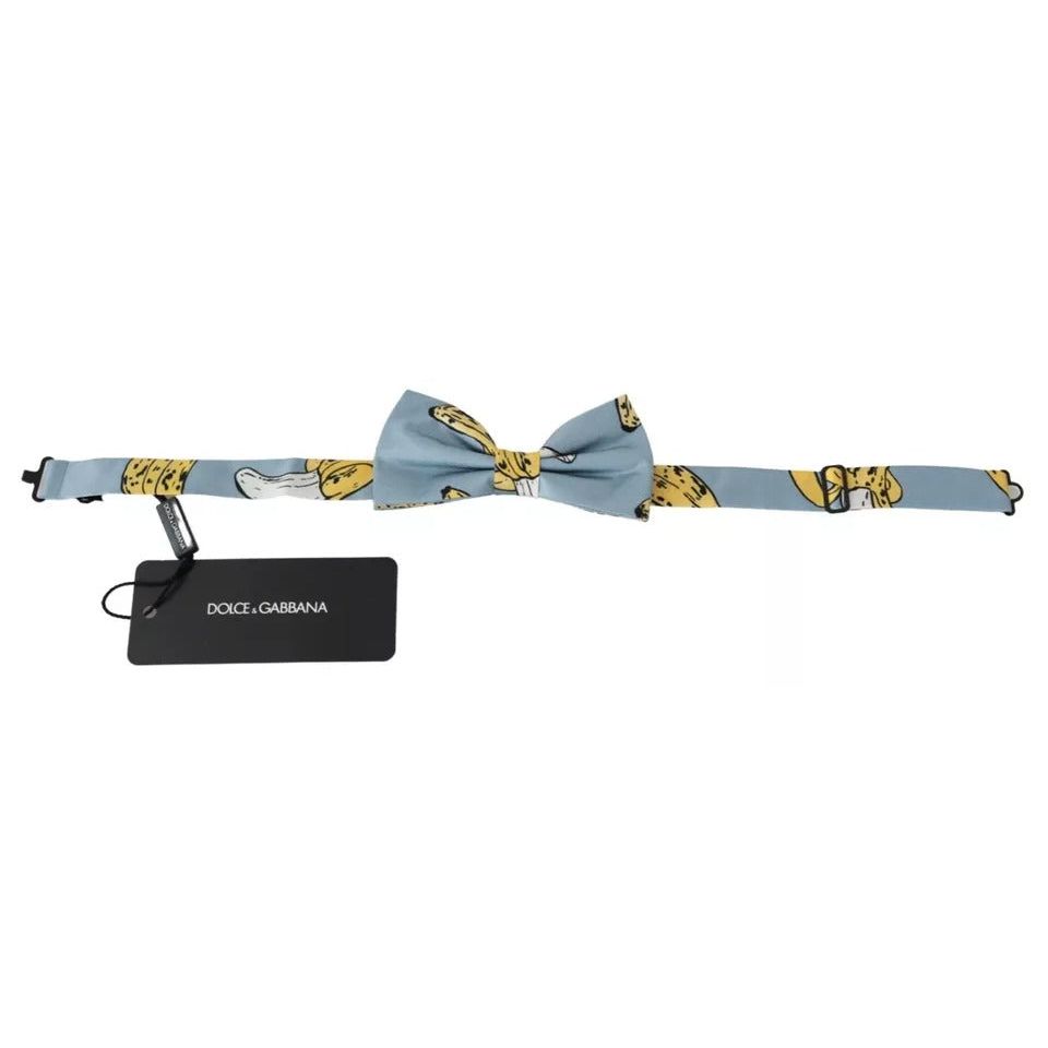 Dolce & Gabbana Light Blue Banana Print Silk Men Neck Bow Tie KRA3044