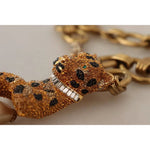 Dolce & Gabbana Gold Brass Chain Crystal Pearl Leopard Pendant Necklace