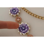 Dolce & Gabbana Gold Tone Floral Crystals Purple Embellished Necklace