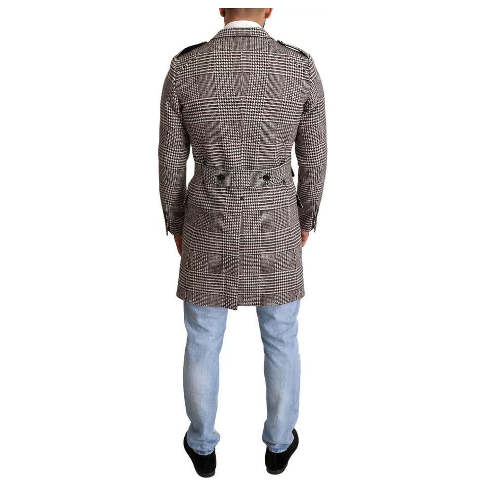 Dolce & Gabbana Gray Check Plaid Long Trench Coat Jacket JKT2913-44