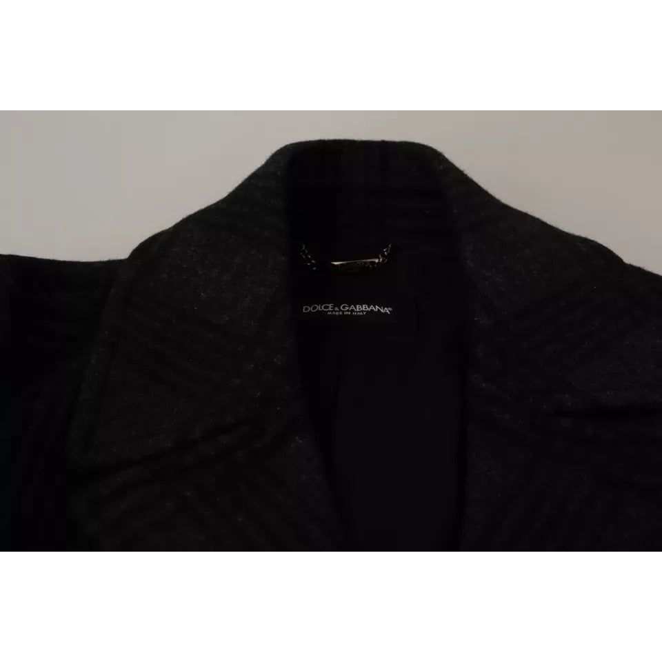 Dolce & Gabbana Black Trench Coat Check Wool Jacket JKT2922-48