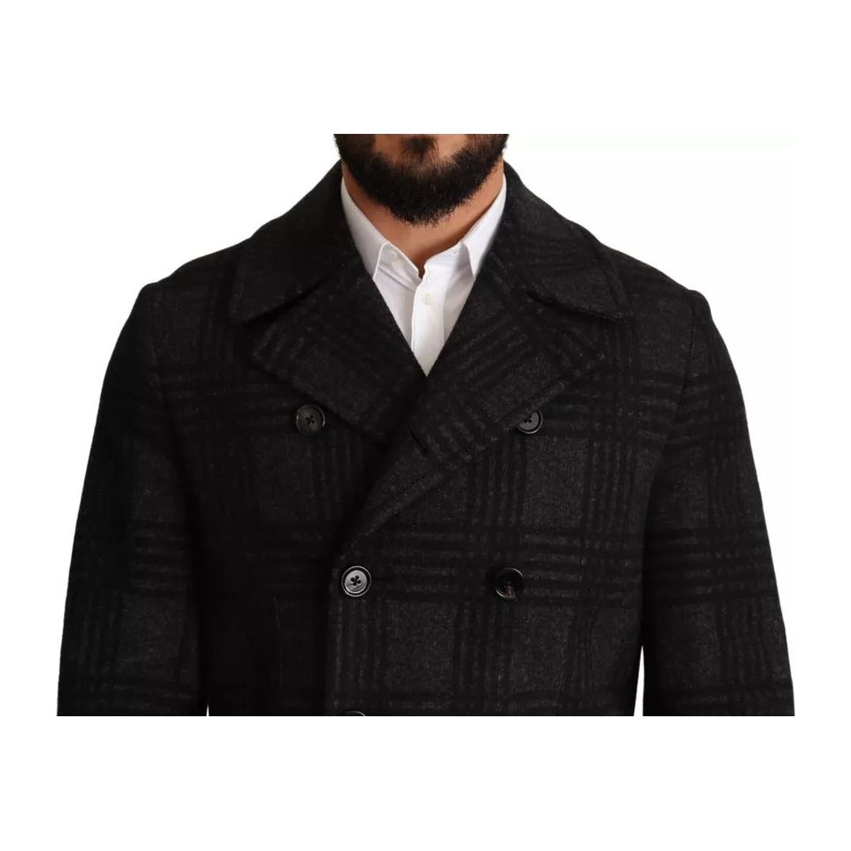 Dolce & Gabbana Black Trench Coat Check Wool Jacket JKT2922-48