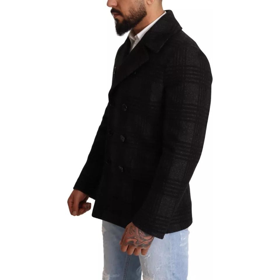 Dolce & Gabbana Black Trench Coat Check Wool Jacket JKT2922-48