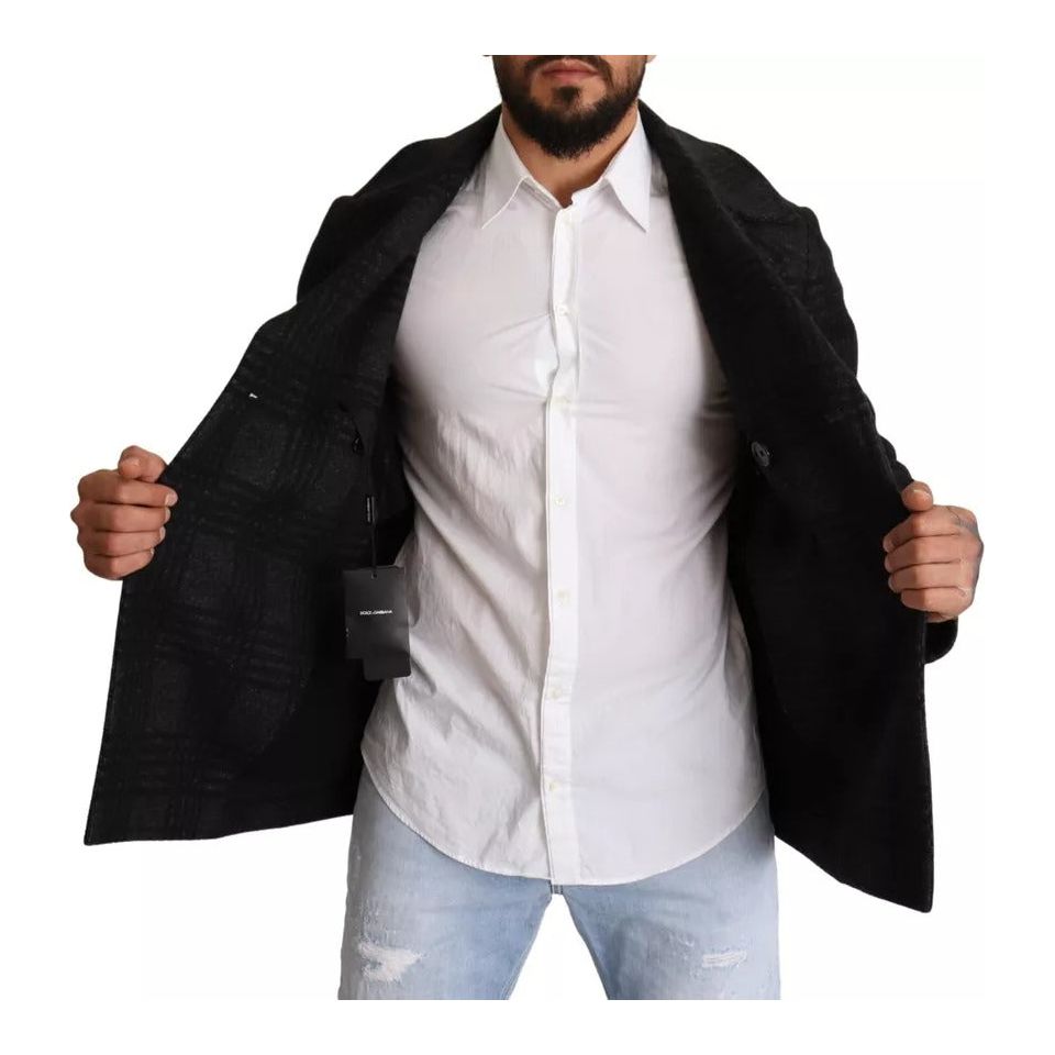 Dolce & Gabbana Black Trench Coat Check Wool Jacket JKT2922-48