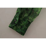 Dolce & Gabbana Green Clover Print Long Sleeves Collared Top Blouse TSH7863-38