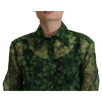 Dolce & Gabbana Green Clover Print Long Sleeves Collared Top Blouse TSH7863-38