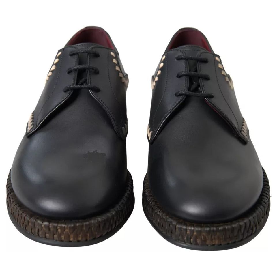 Dolce & Gabbana Black Leather Beige Derby Dress Shoes MV5133-40