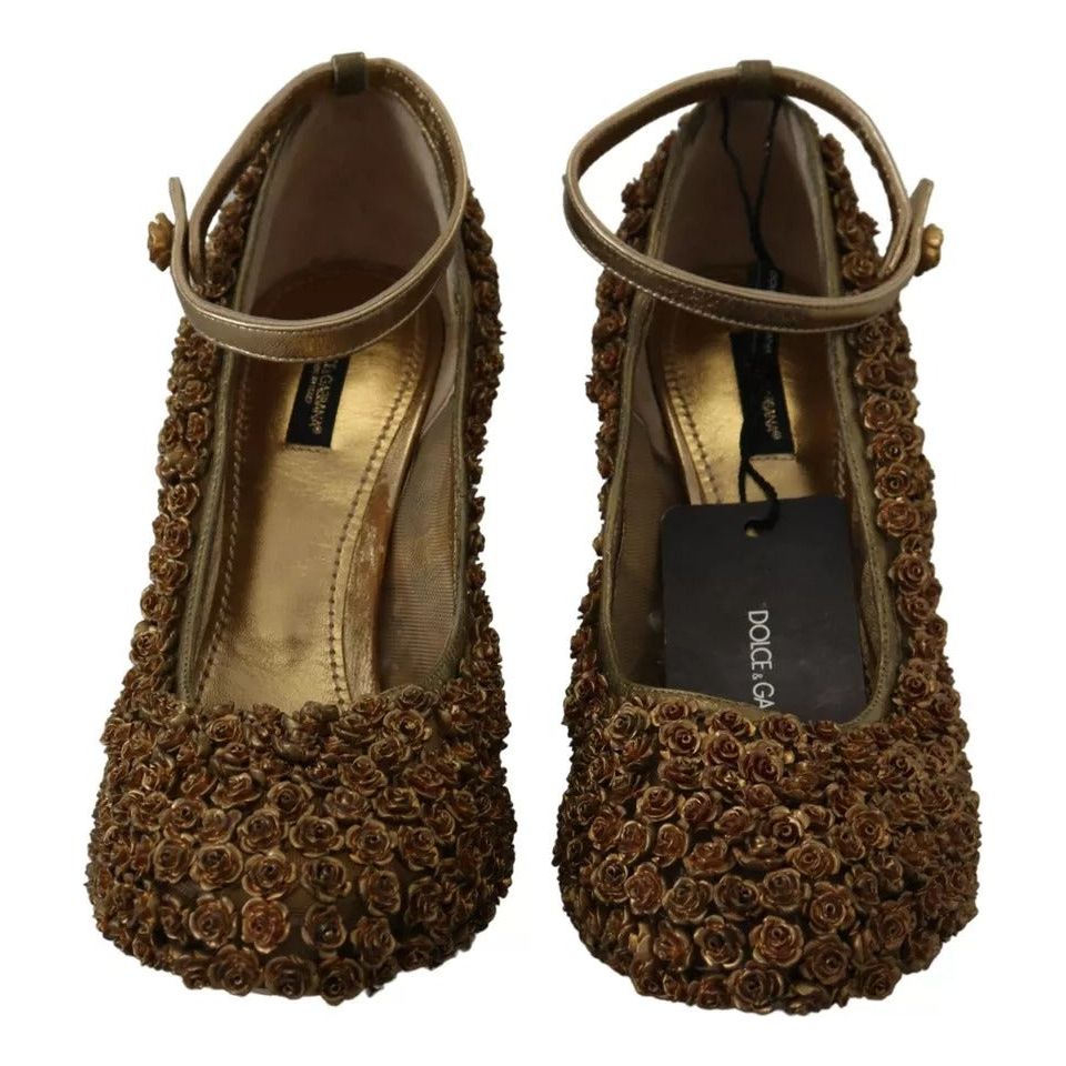 Dolce & Gabbana Gold Roses Embellished Heels Pumps Shoes LA9991-39