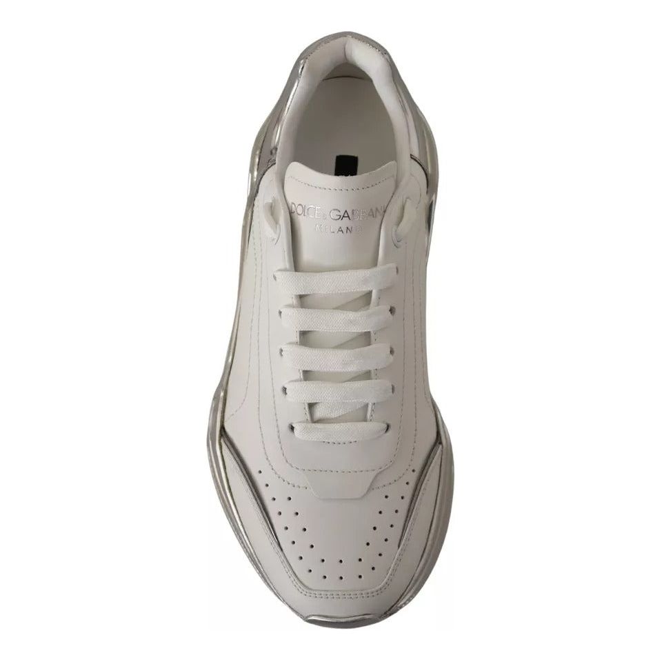 Dolce & Gabbana White Silver Leather Daymaster Sneakers Shoes