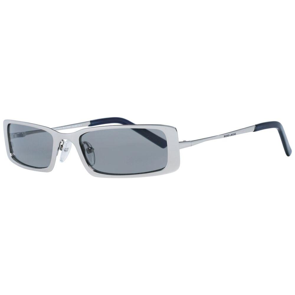 Silver rectangular sunglasses by More & More, model MM54057-52200, metal frame, plastic gray lenses, 100% UVA & UVB protection.