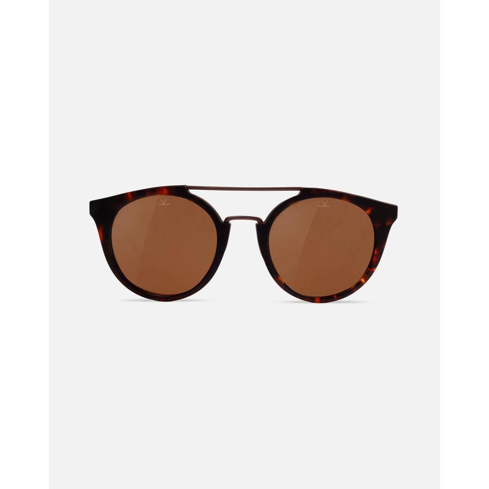 Vuarnet unisex brown acetate sunglasses with 56/20/143 mm dimensions, Alpine Vision Cable Car design, front view.