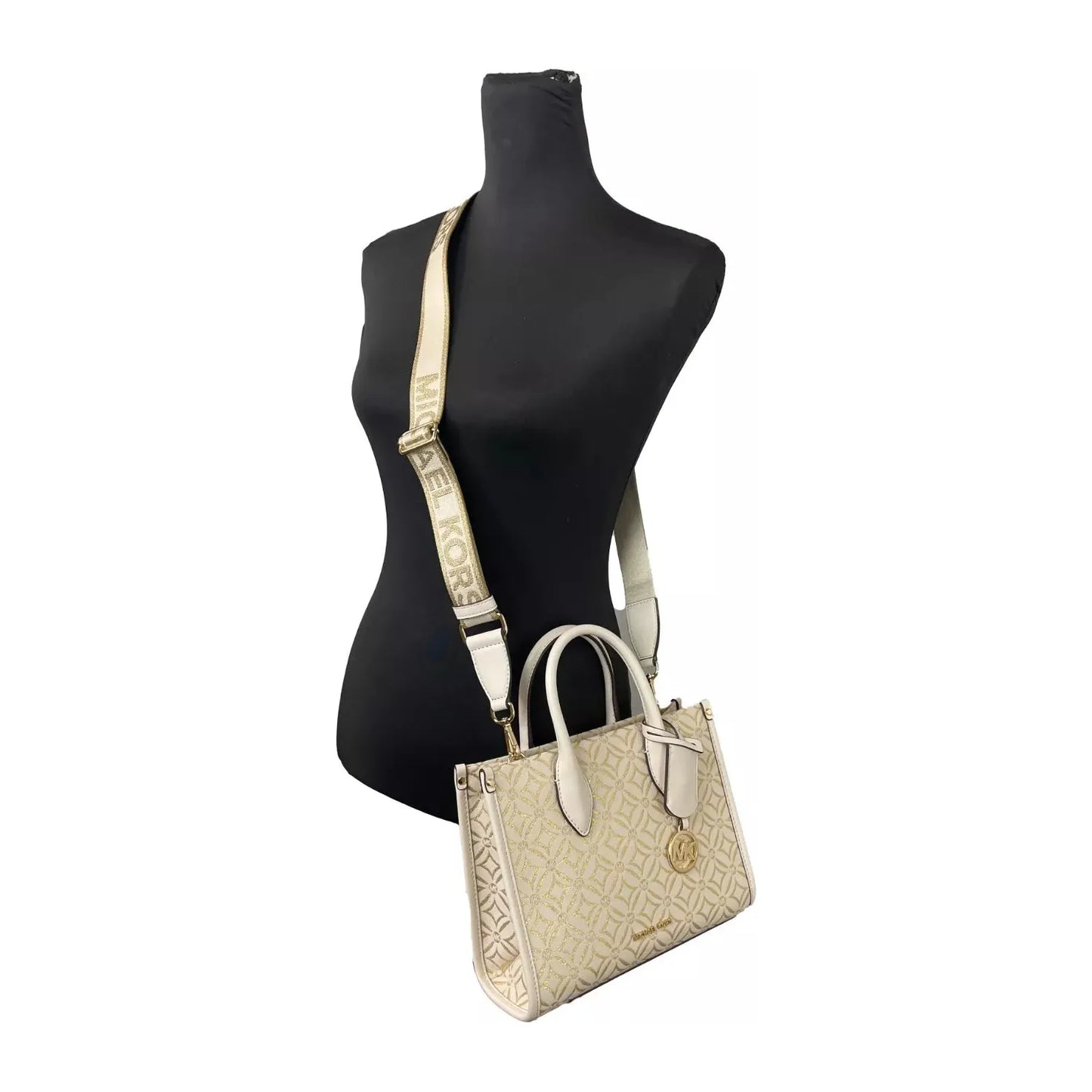 Michael Kors Mirella Small Top Zip Crossbody Tote Bag Creme 83547