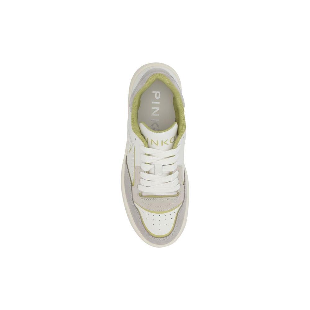 Top view of Pinko Mandy Sneakers with lace-up closure, perforated toe, and branding on tongue, highlighting sporty elegance.