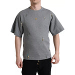 Dolce & Gabbana Gray Cotton Embellished Crew Neck T-shirt TSH84631-XS