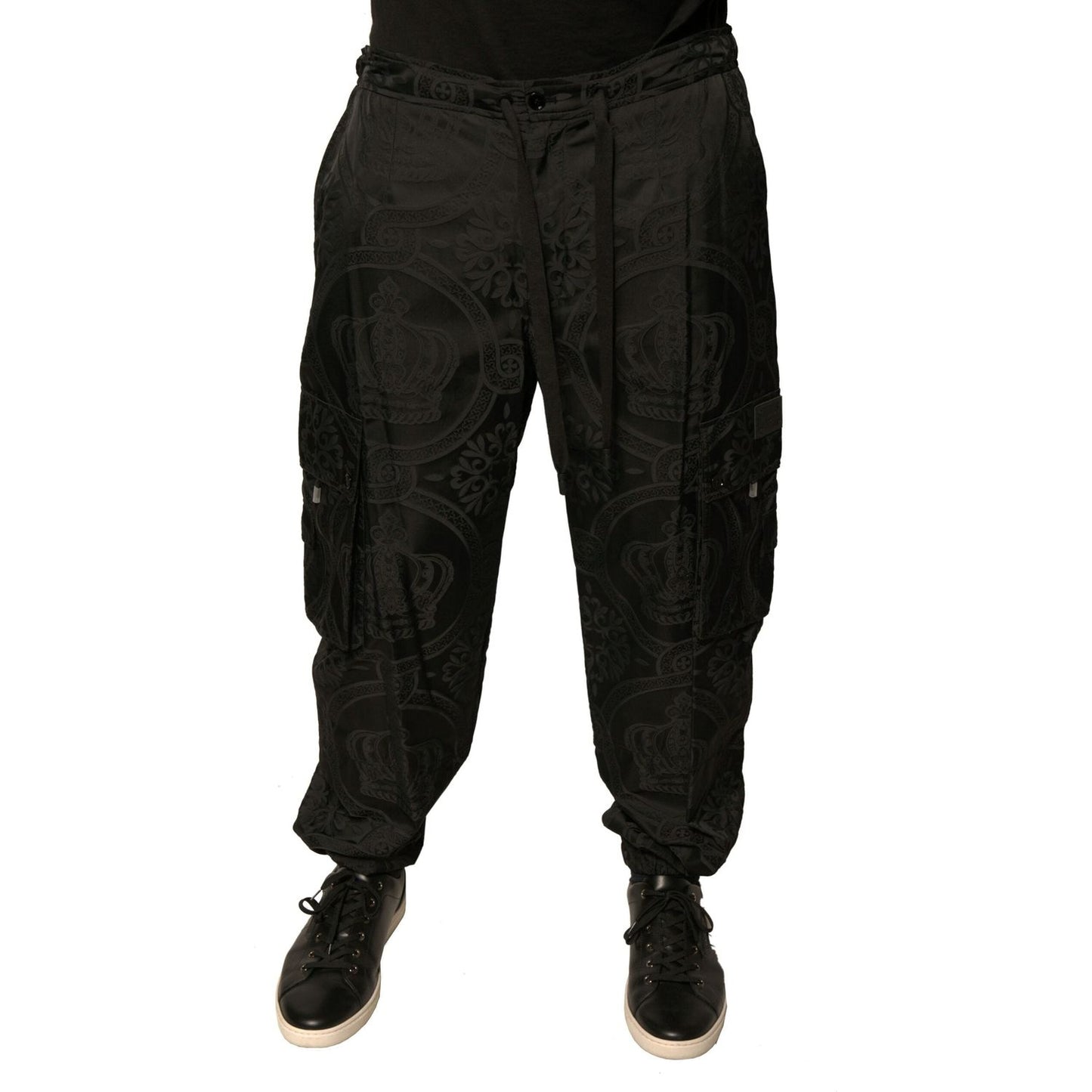 Dolce & Gabbana Black Crown Nylon Jogger Sweatpants Pants PAN75682-54