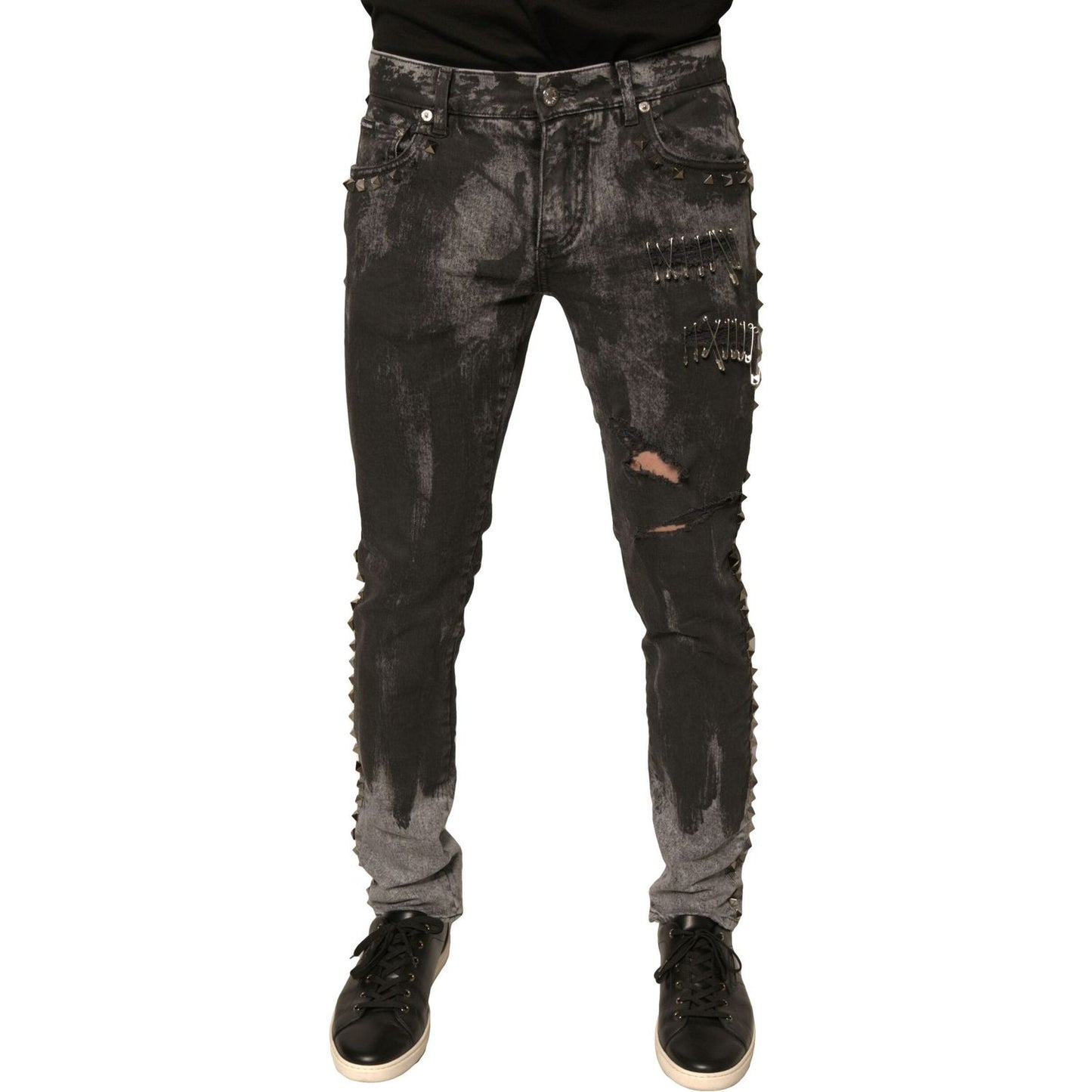 Dolce & Gabbana Gray Embellished Cotton Skinny Denim Jeans PAN75765-48