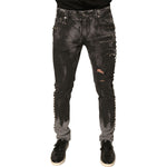 Dolce & Gabbana Gray Embellished Cotton Skinny Denim Jeans PAN75765-48