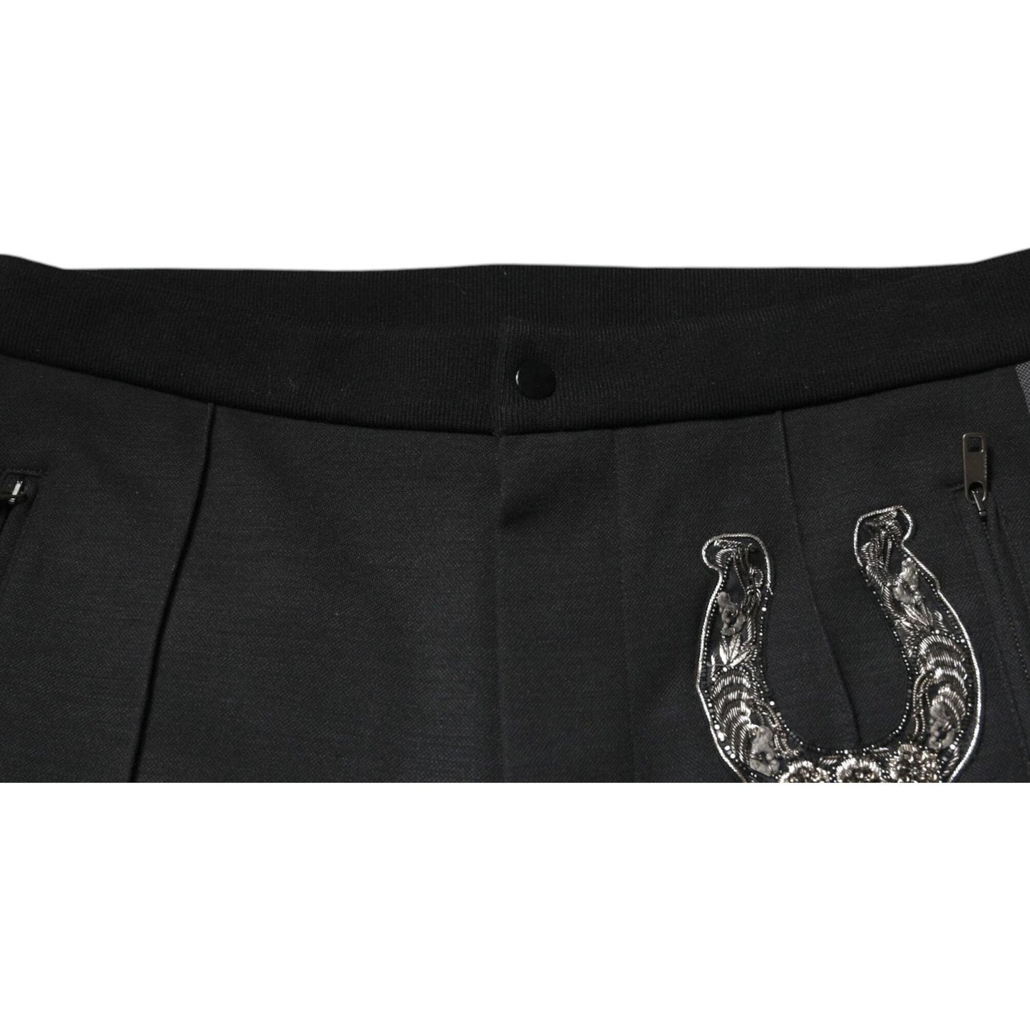 Dolce & Gabbana Black Horseshoe Embellished Wool Slim Fit Pants PAN75801-44