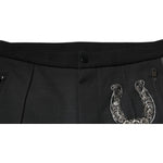Dolce & Gabbana Black Horseshoe Embellished Wool Slim Fit Pants PAN75801-44