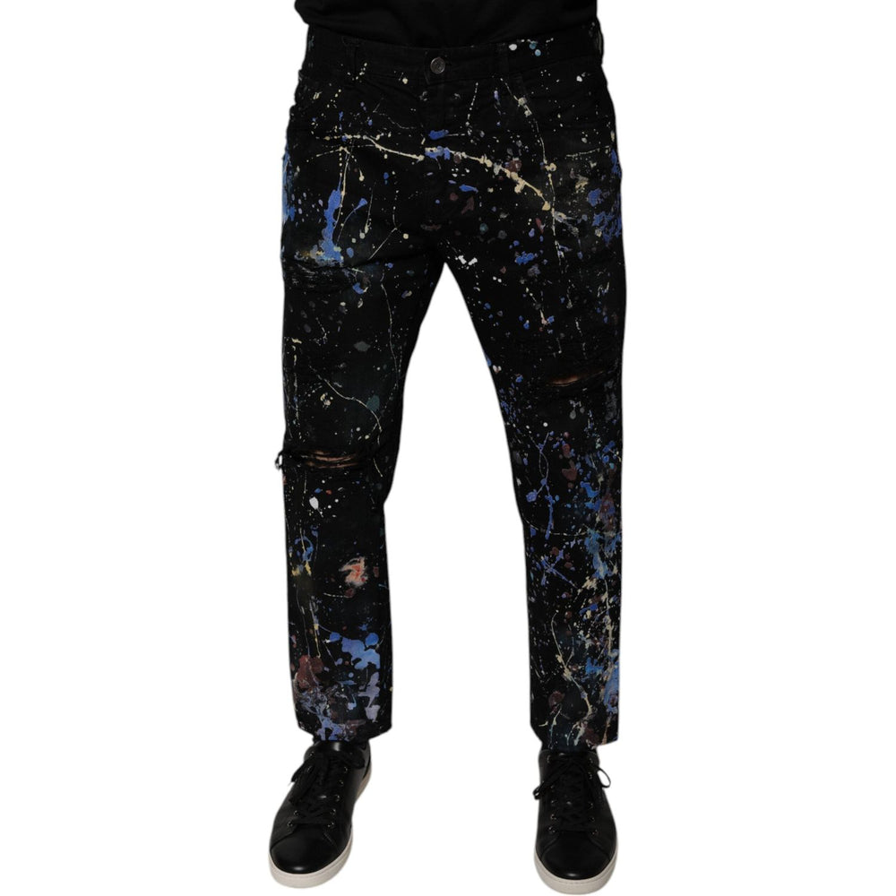 Dolce & Gabbana Black Color Splash Cotton Skinny Denim Jeans PAN75860-48