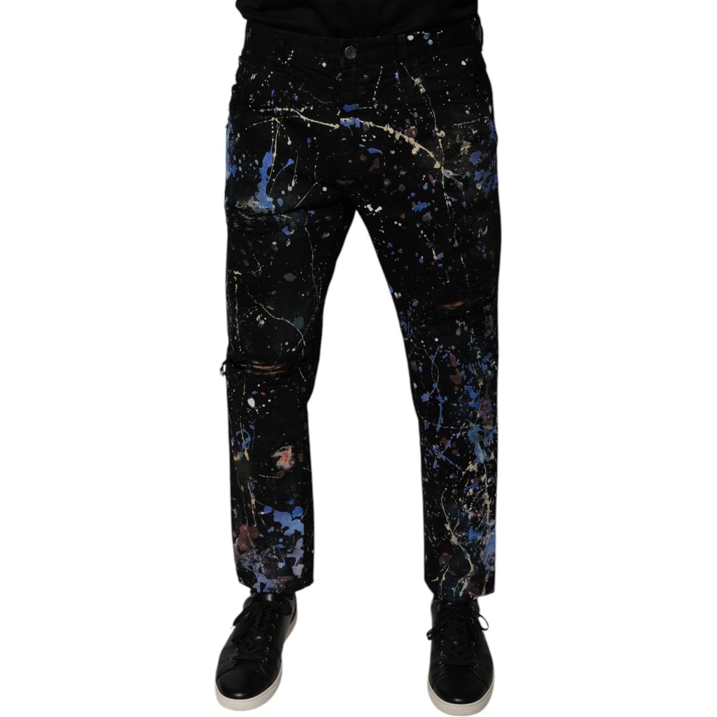 Dolce & Gabbana Black Color Splash Cotton Skinny Denim Jeans PAN75860-48