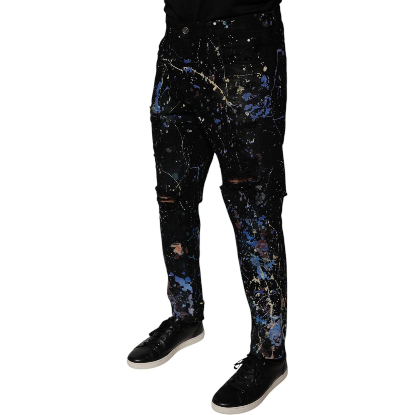 Dolce & Gabbana Black Color Splash Cotton Skinny Denim Jeans PAN75860-48