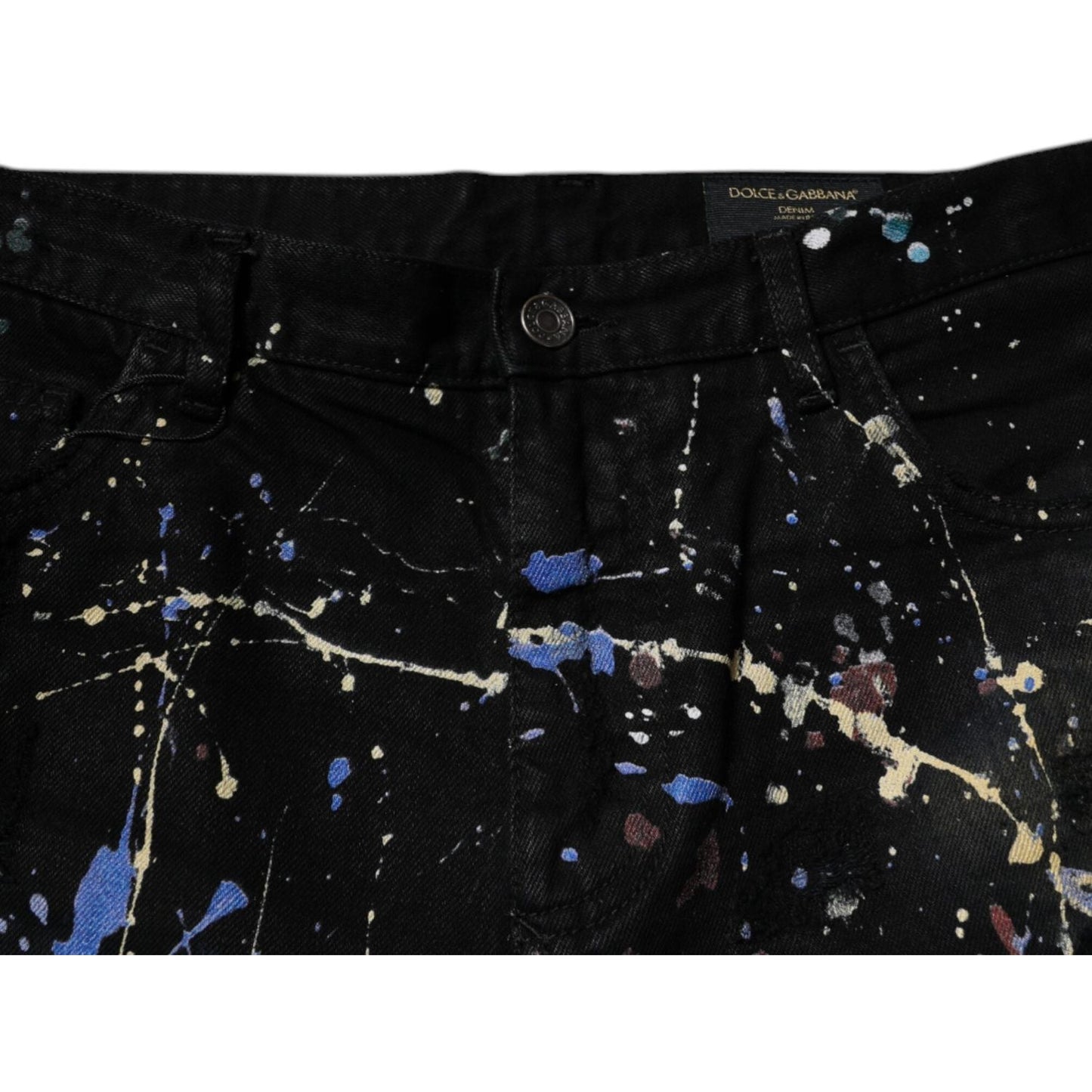 Dolce & Gabbana Black Color Splash Cotton Skinny Denim Jeans PAN75860-48