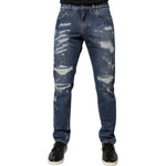 Dolce & Gabbana Blue Cotton Tattered Skinny Denim Jeans PAN75890-46