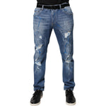 Dolce & Gabbana Blue Cotton Stretch Tattered Skinny Denim Jeans PAN75923-44