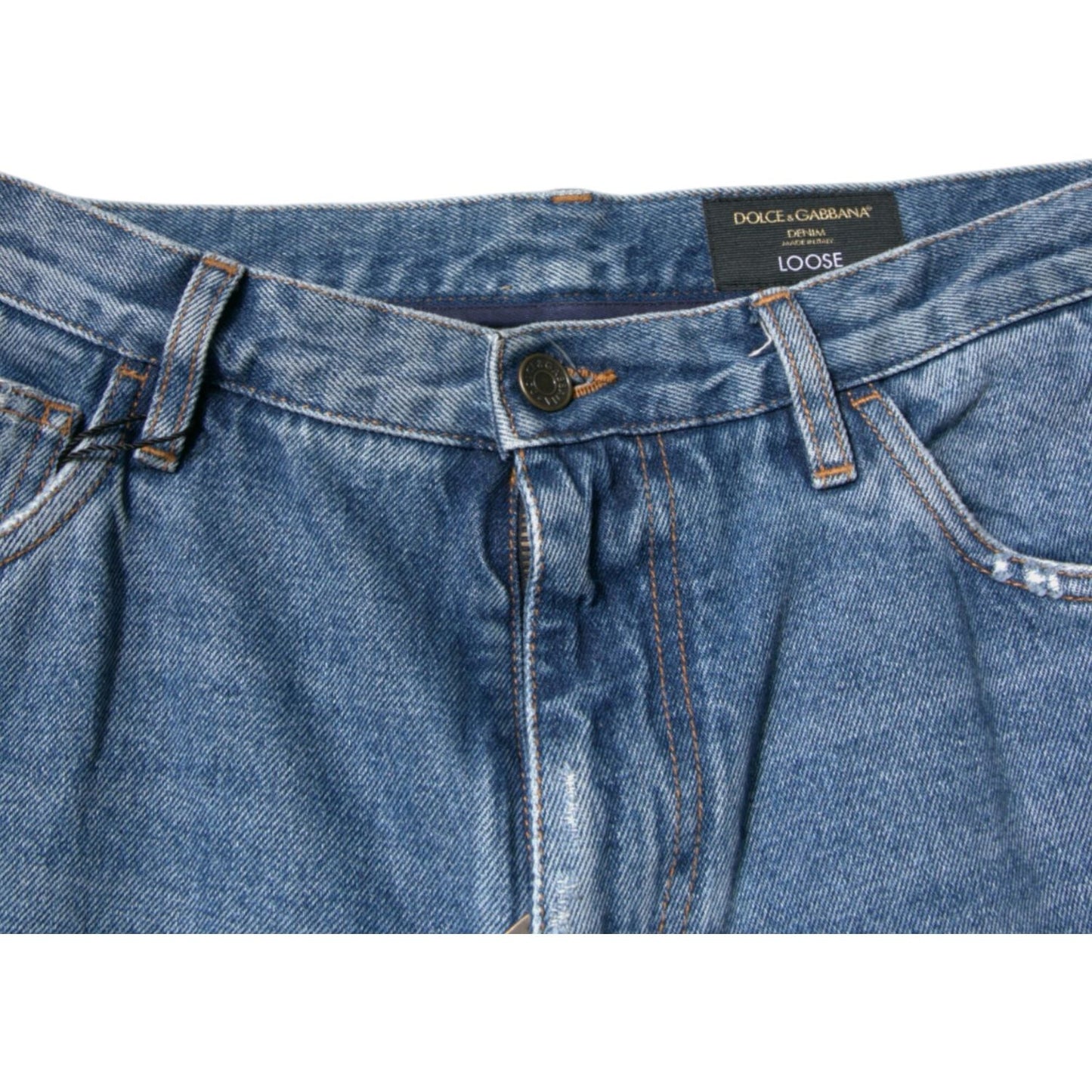 Dolce & Gabbana Blue Cotton Logo Men Loose Denim Jeans PAN75938-48