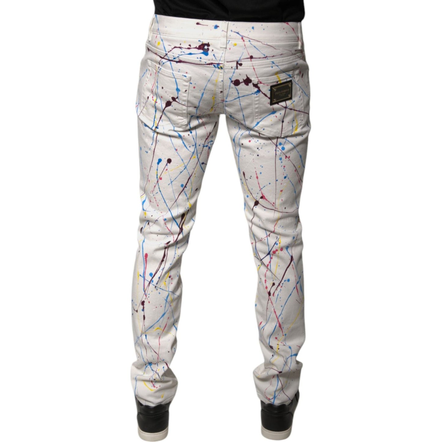 Dolce & Gabbana White Color Splash Print Skinny Denim Jeans PAN75941-48