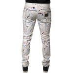 Dolce & Gabbana White Color Splash Print Skinny Denim Jeans PAN75941-48