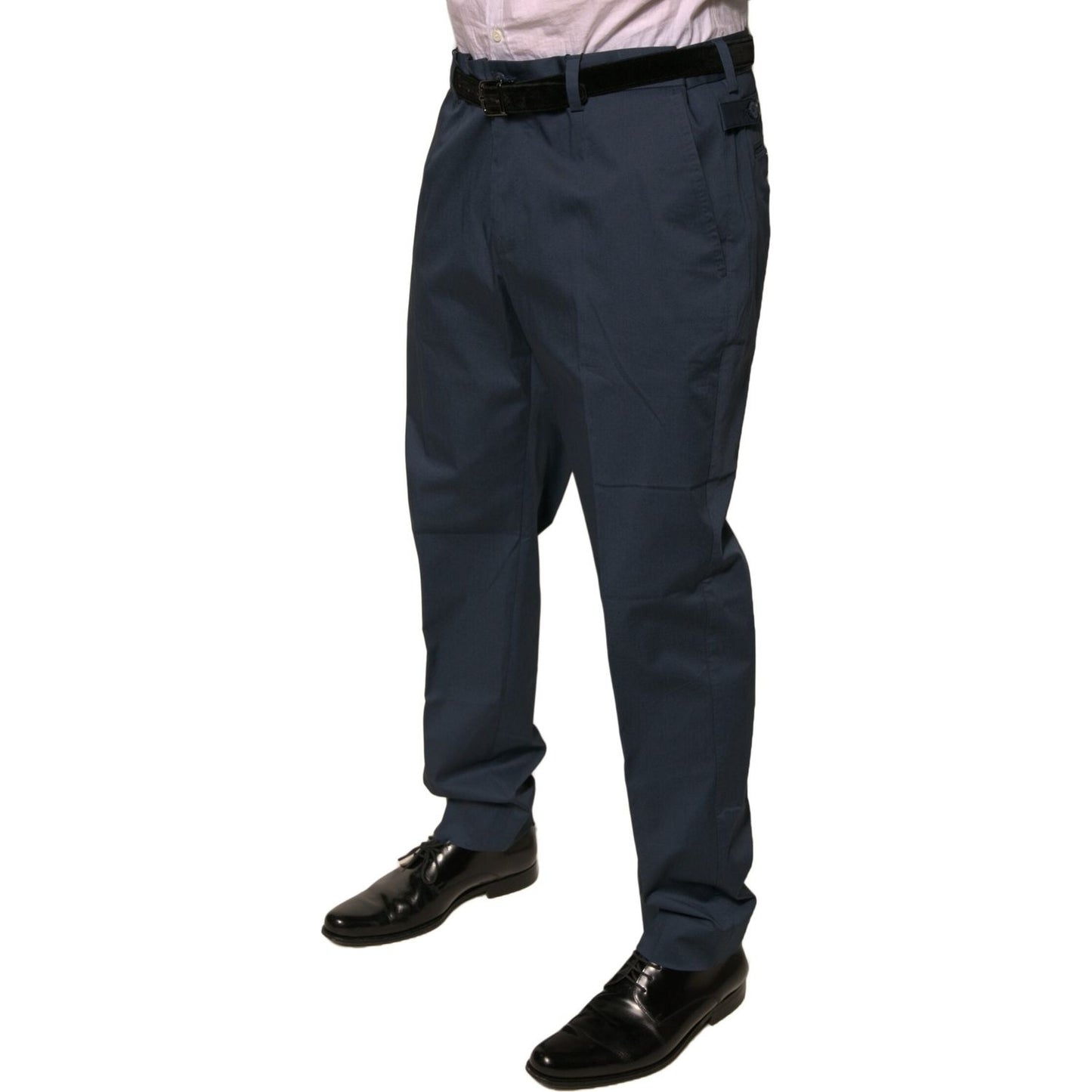Dolce & Gabbana Dark Blue Cotton Stretch Skinny Men Dress Pants PAN76080-44