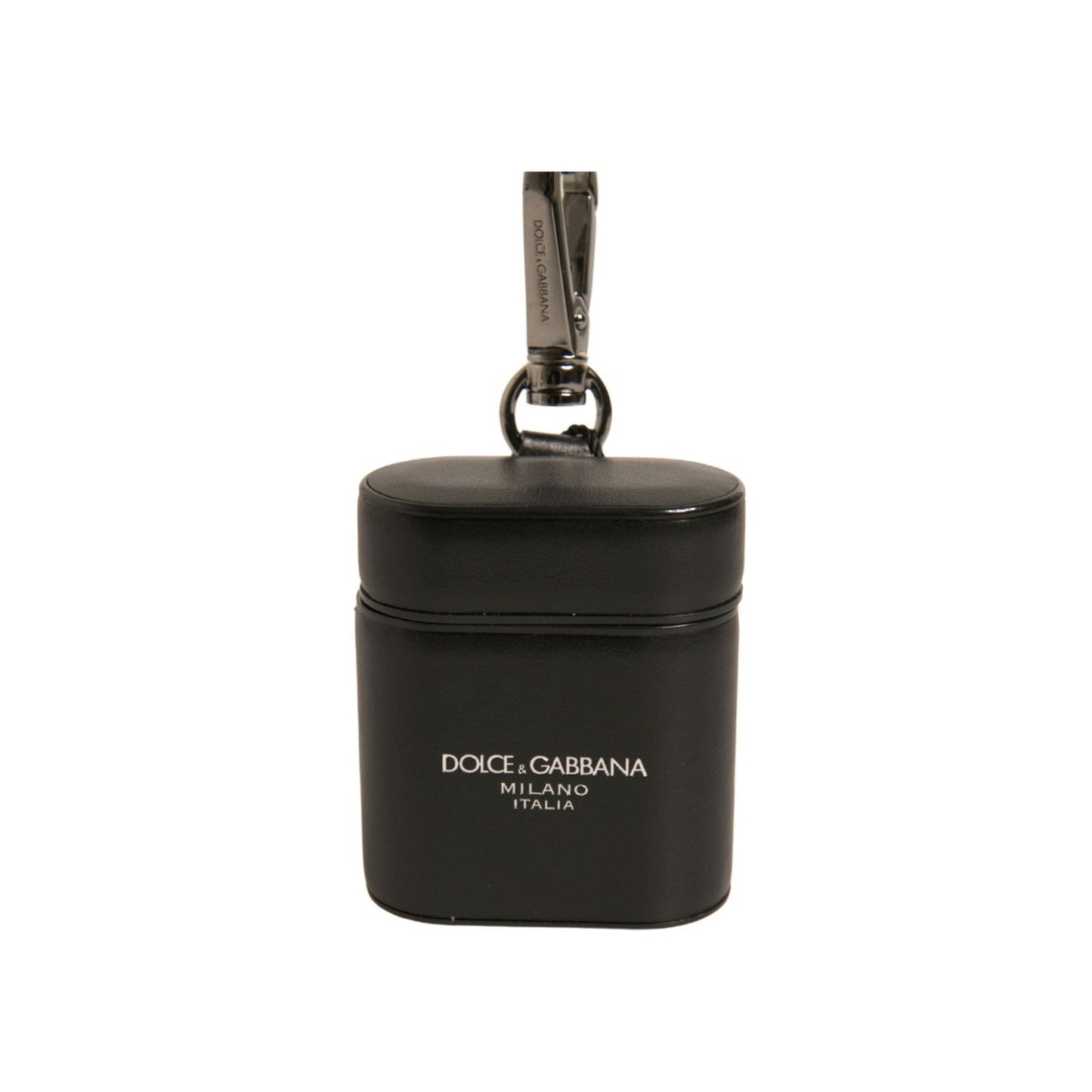Dolce & Gabbana Black Leather Logo Silver Metal Strap Airpods Case SMY10609