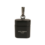 Dolce & Gabbana Black Leather Logo Silver Metal Strap Airpods Case SMY10609