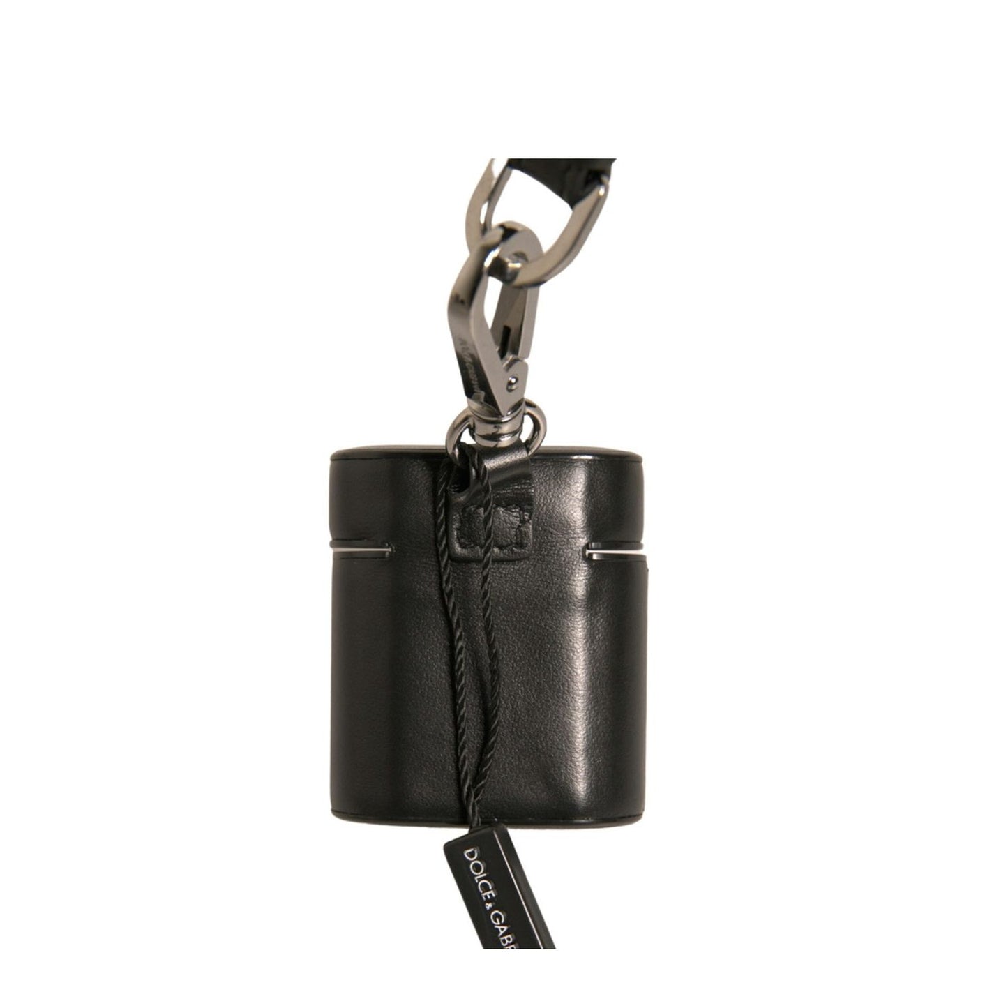 Dolce & Gabbana Black Leather Logo Silver Metal Strap Airpods Case SMY10609