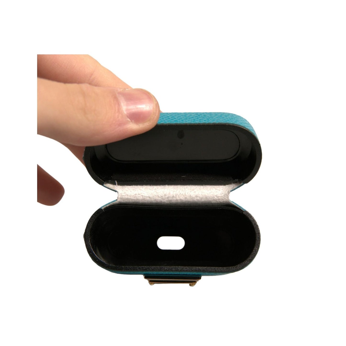 Dolce & Gabbana Green Leather Metal Logo Plaque Holder Airpods Case SMY10610