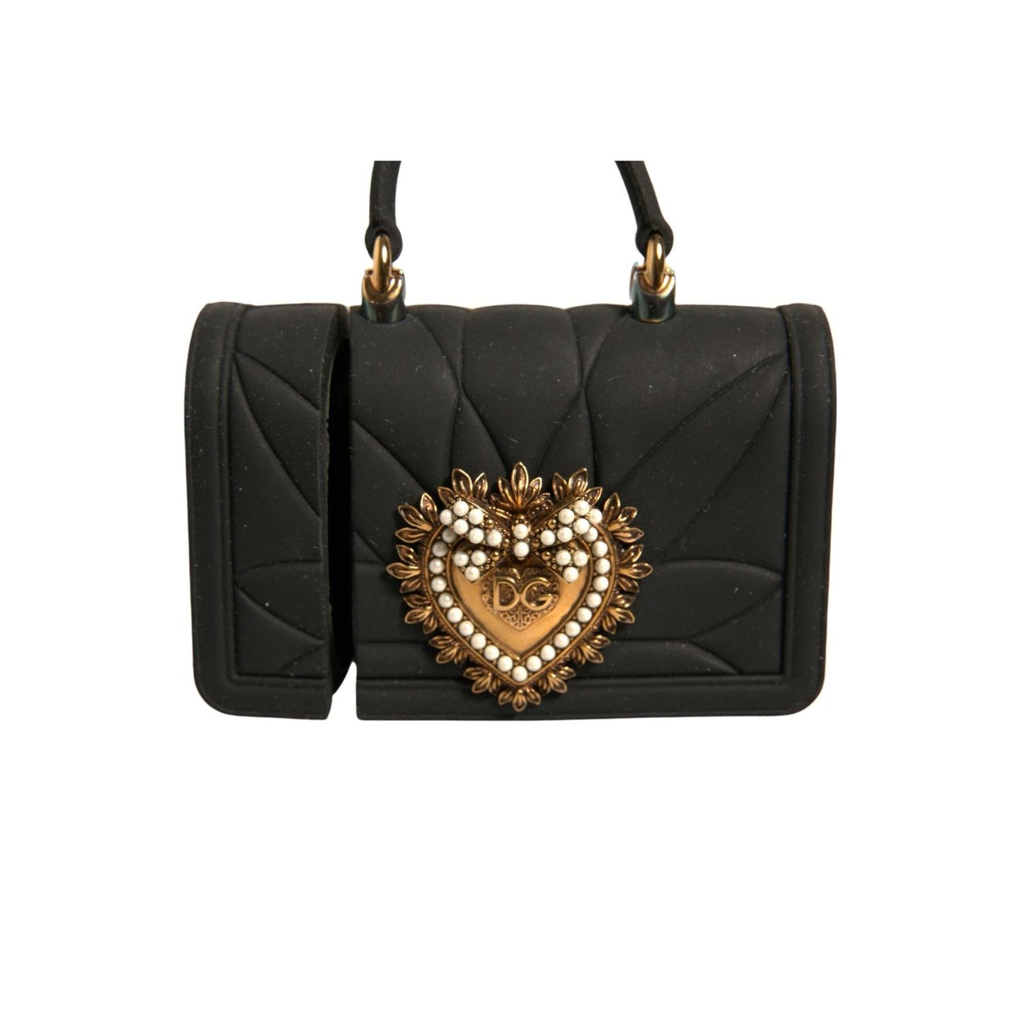 Dolce & Gabbana Black Silicone Devotion Heart Cover Hand Bag Airpod Case SMY10623