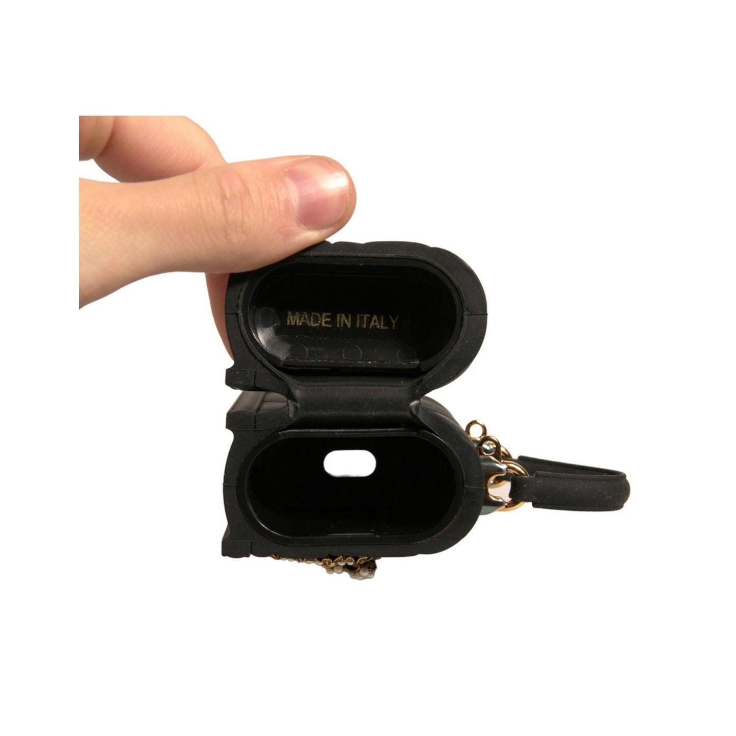 Dolce & Gabbana Black Silicone Devotion Heart Cover Hand Bag Airpod Case SMY10623