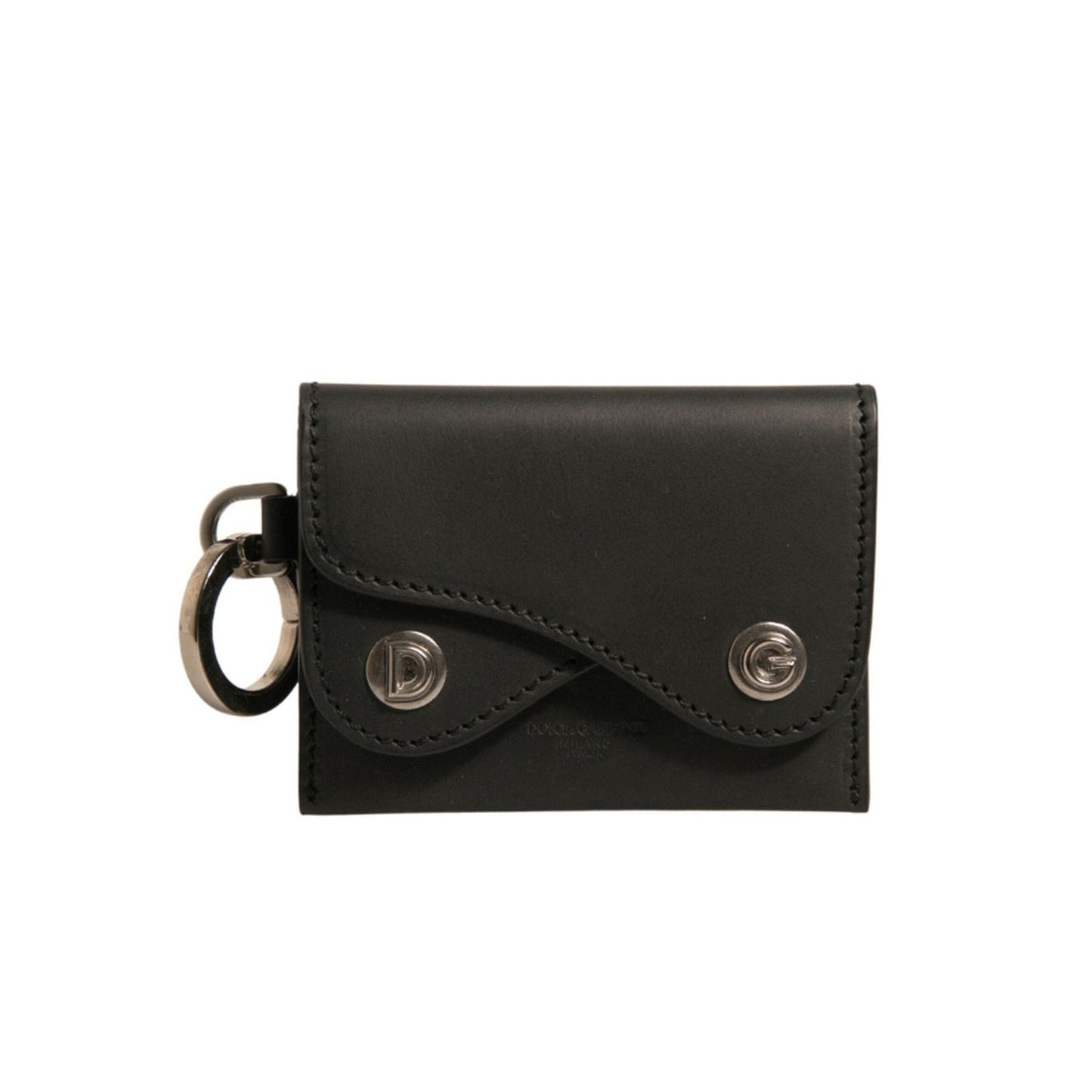 Dolce & Gabbana Black Leather Card Case Keychain Key Holder SMY10626