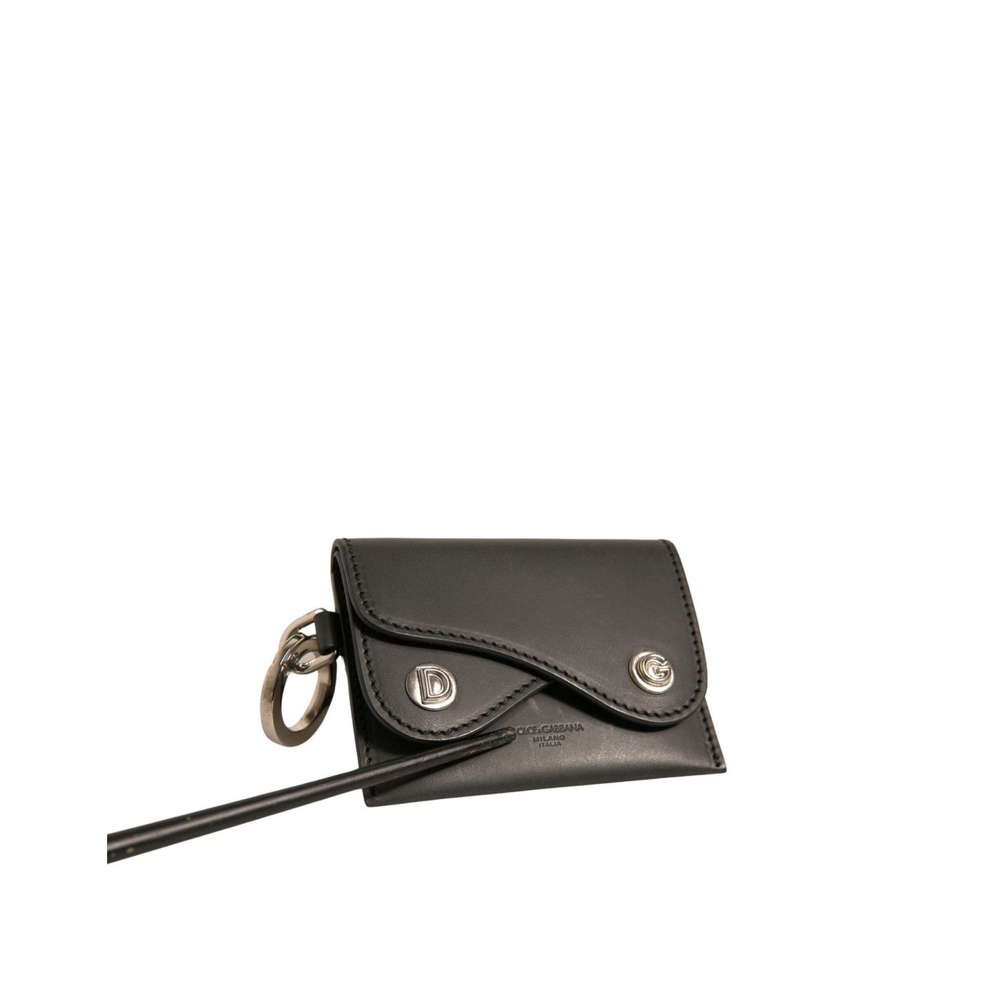 Dolce & Gabbana Black Leather Card Case Keychain Key Holder SMY10626